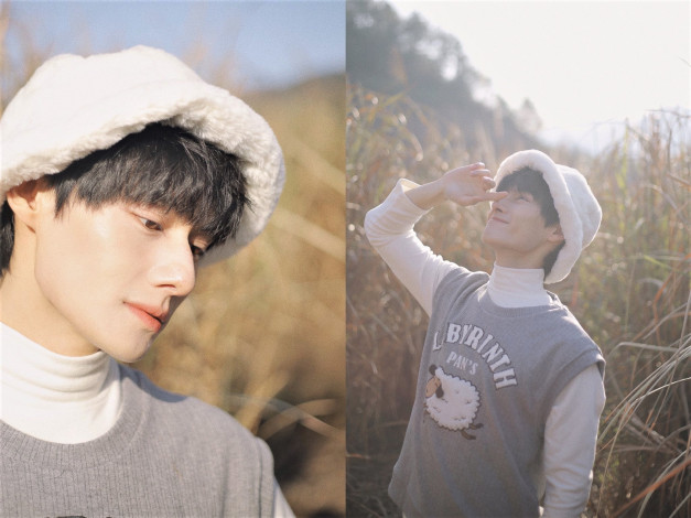 Обои картинки фото мужчины, wang zhuocheng, актер, свитер, шапка, колоски