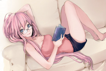 Картинка аниме vocaloid книга диван девушка