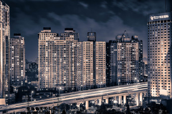 Картинка yan`an highway shanghai china города шанхай китай здания ночной город эстакада
