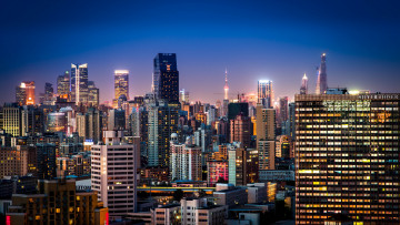 Картинка shanghai china города шанхай китай небоскрёбы панорама здания ночной город