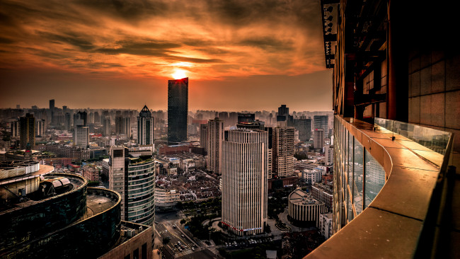 Обои картинки фото huangpu, shanghai, china, города, шанхай, китай, хуанпу, закат, здания, панорама