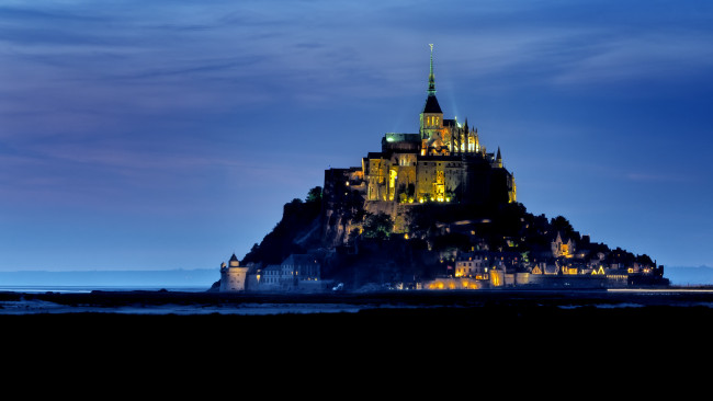 Обои картинки фото mont, saint, michel, normandy, france, города, крепость, мон, сен, мишель, франция, мон-сен-мишель, остров, saint-michel, ночь
