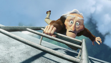 Картинка мультфильмы up лестница дедушка пдаение облака