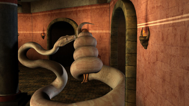 Обои картинки фото 3д графика, фантазия , fantasy, девушка, взгляд, фон, змея