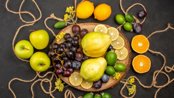 Картинка еда фрукты +ягоды виноград фейхоа яблоки айва