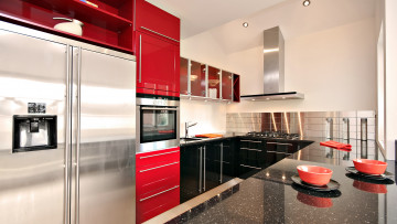 Картинка интерьер кухня стиль дизайн красный