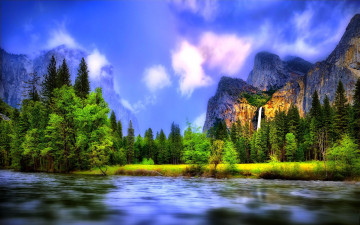 Картинка lake природа пейзажи лес горы озеро пейзаж водопад лето