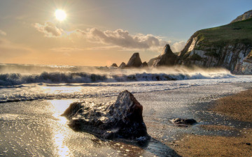 Картинка waves природа восходы закаты прибой волны камни пляж океан