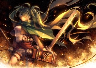 Картинка аниме vocaloid art tidsean девушка hatsune miku взгляд оружие форма солдат огонь вокалоид shingeki no kyojin