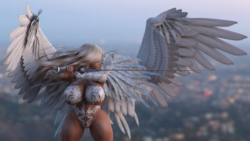Картинка 3д+графика ангел+ angel блондинка взгляд девушка крылья оружие