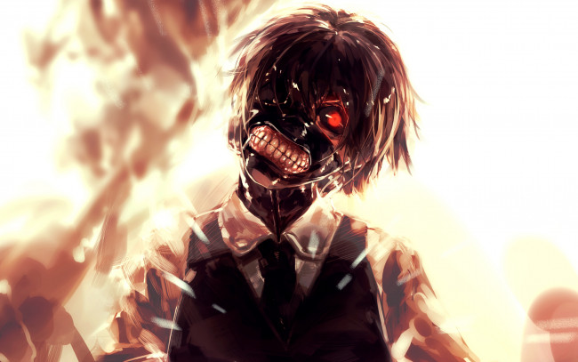 Обои картинки фото аниме, tokyo ghoul, tokyo, ghoul, токийский, гуль, kaneki, ken, канеки, кен, маска, красный, глаз, anime