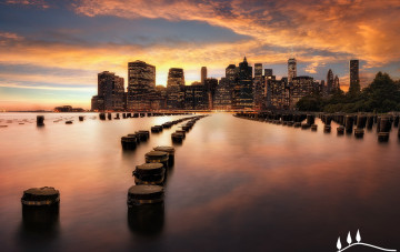 Картинка города нью-йорк+ сша огни здания утро город