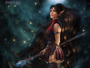 Картинка видео+игры dragon+age маг красавица эльф фэнтези посох волосы девушка