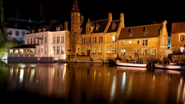 Обои картинки фото города, брюгге , бельгия, канал, лодки, дома