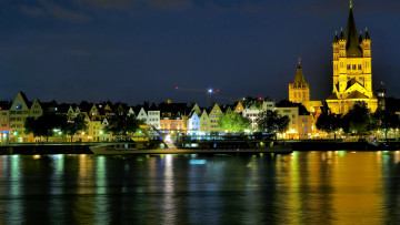 Картинка города кельн+ германия вечер река огни