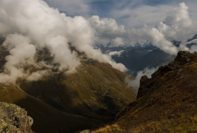 Обои картинки фото природа, горы, эстелла, балкария, терскольское, ущелье, эльбрус, облака
