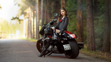 Картинка мотоциклы мото+с+девушкой модель женщины на открытом воздухе брюнетка кожаные куртки лучи солнца bootst мотоцикл wallhaven глубина резкости дорога