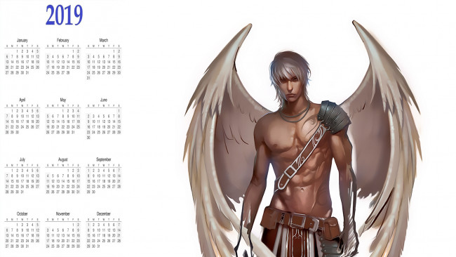 Обои картинки фото календари, фэнтези, крылья, взгляд, мужчина