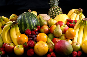 обоя еда, фрукты, ягоды, манго, арбуз, ананас, груши, апельсины, бананы