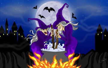 Картинка праздничные хэллоуин праздник зелье огонь старые ведьмы