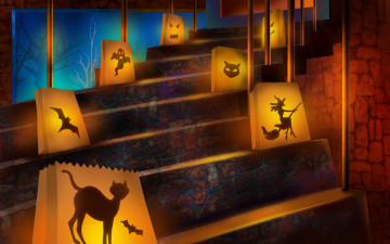 Картинка праздничные хэллоуин ступеньки призрак ведьма
