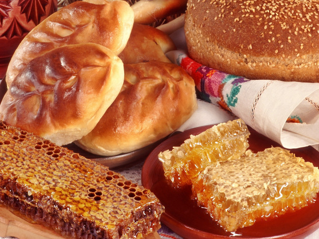 Обои картинки фото еда, мёд, варенье, повидло, джем, булочки, хлеб