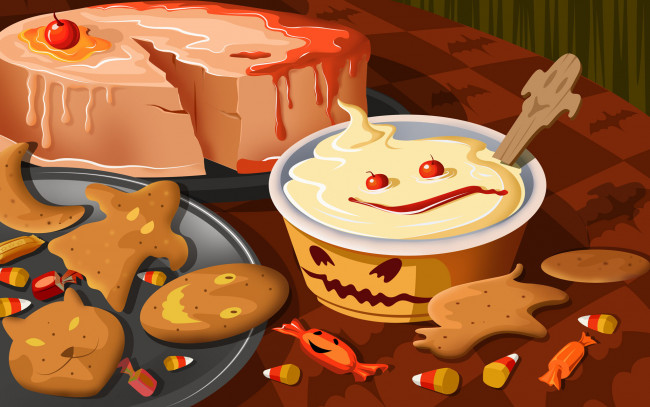 Обои картинки фото праздничные, хэллоуин, домашняя, выпечка, крем, вишни, конфеты