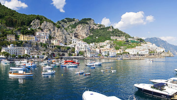 Картинка амальфи италия города амальфийское лигурийское побережье парусники гора дома море