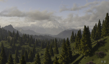 Картинка 3д+графика природа+ nature лес облака горы