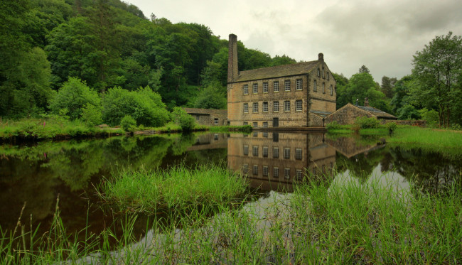 Обои картинки фото gibson mill at hardcastle crags, города, - пейзажи, лес, поместье, река