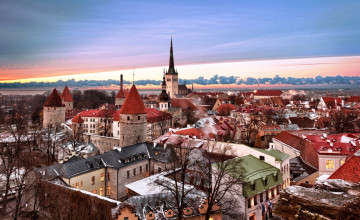 Картинка города таллин+ эстония небо зима здания дома закат панорама город