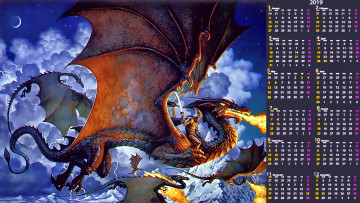 Картинка календари фэнтези воин оружие пламя дракон