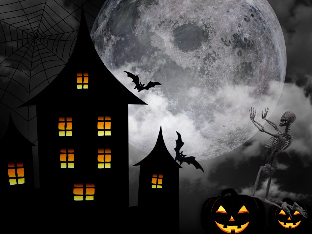 Обои картинки фото праздничные, хэллоуин, ночь, дом, 31, октября