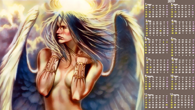 Обои картинки фото календари, фэнтези, крылья, ангел
