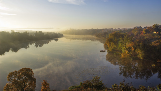 Обои картинки фото природа, реки, озера, осень, пейзаж, лес, туман