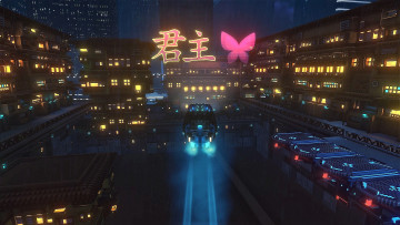 Картинка видео+игры cloudpunk город будущее огни машина