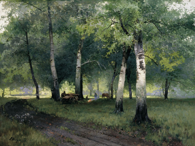 Обои картинки фото шильдер, березовый, лес, рисованные, андрей