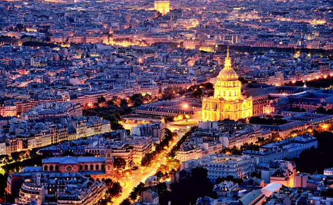 Обои картинки фото города, париж, франция, ночь, огни, панорама