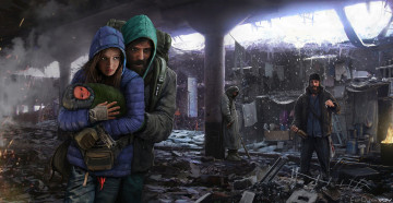 Картинка filip+dudek фэнтези люди постапокалипсис мир иной пистолет защита ребенок мужчина девушка