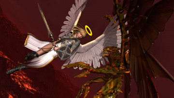 Картинка 3д+графика фантазия+ fantasy девушка взгляд фон меч ангел существо