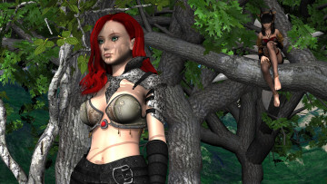 Картинка 3д+графика фантазия+ fantasy фея лес рыжая фон взгляд девушка