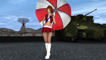 Картинка 3д+графика люди+ people зонтик небо танк фон взгляд девушка самолеты