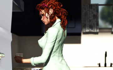 Картинка 3д+графика люди+ people волосы рыжая фон взгляд девушка