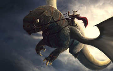 Картинка фэнтези драконы полет доспехи рыцарь всадник дракон