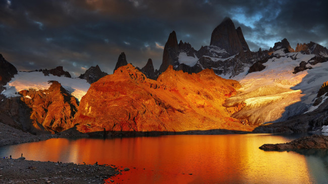 Обои картинки фото природа, реки, озера, лагуна, де, лос, трес, пейзаж, снег, рассвет, горы, озеро, аргентина, патагония, argentina, patagonia