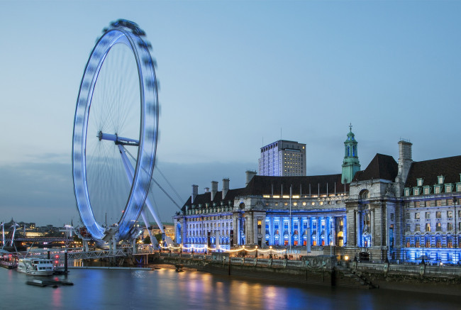 Обои картинки фото london eye, города, лондон , великобритания, набережная, колесо, обозрения, река