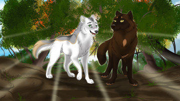 Картинка рисованное животные +собаки лес взгляд фон собаки