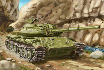 обоя рисованное, армия, т-62м, советский, средний, танк, арт