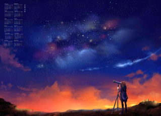 обоя календари, аниме, 2018, телескоп, небо, звезда, ночь
