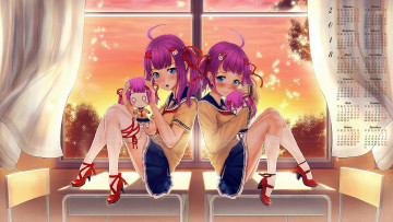 Картинка календари аниме 2018 взгляд девочка двое униформа кукла